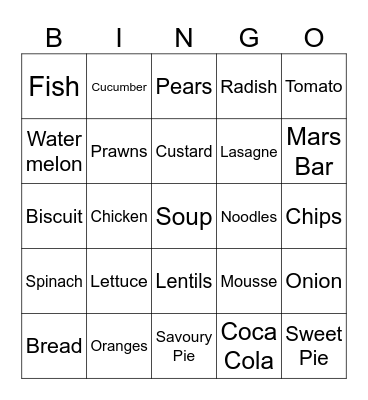 Good Nutrition Bingo Card