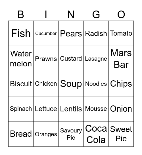 Good Nutrition Bingo Card