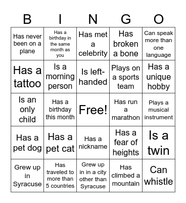 People Bingo Card