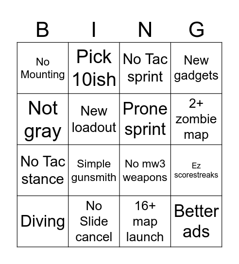 Call of Duty BO6 Bingo Card