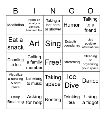 Coping Skills Bingo Card