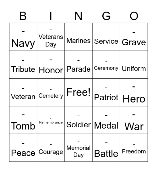 Memorial Daya Bingo Card