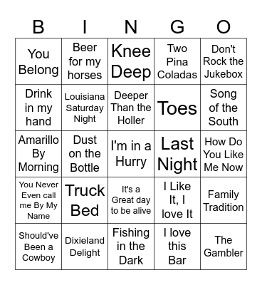 Country Mix Bingo Card
