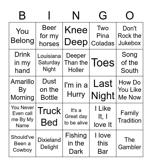 Country Mix Bingo Card