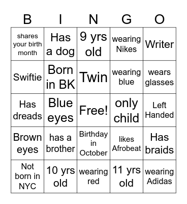 Get to know you Bingo Card