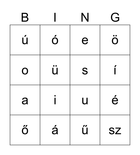 Magyar Hangok Bingo Card