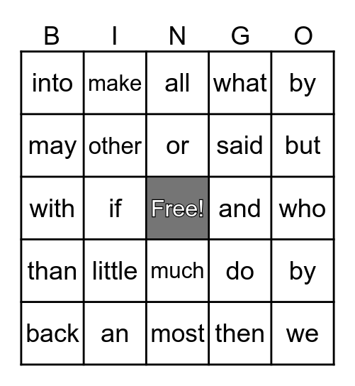 109 Bingo Card