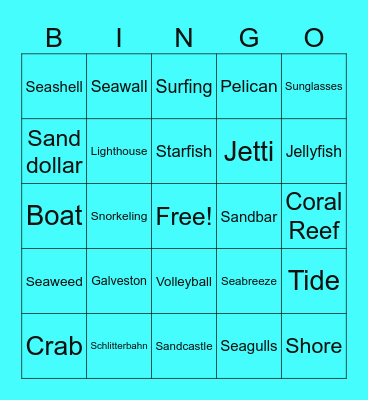 Beach Bingo Card