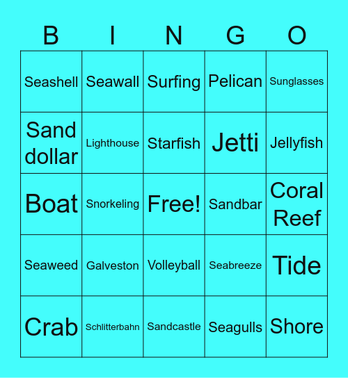 Beach Bingo Card