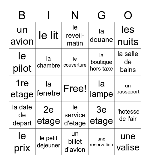 L'hotel/L'aeroport Bingo Card
