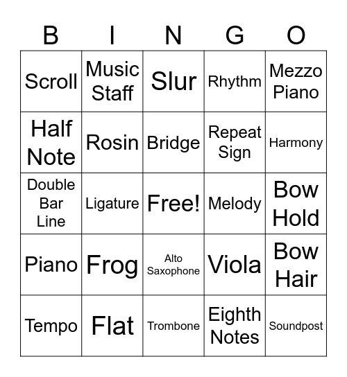 Summer Music Camp Bingo Card