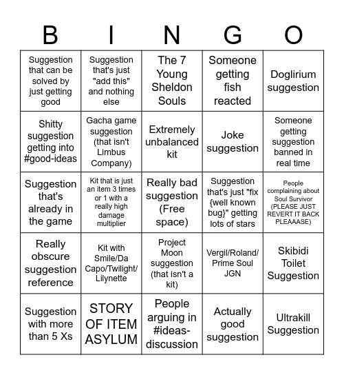 IA Suggestion Bingo Card