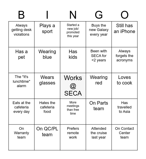 SECA Bingo Card