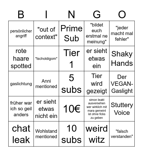 Unge Statement Binjo Bingo Card