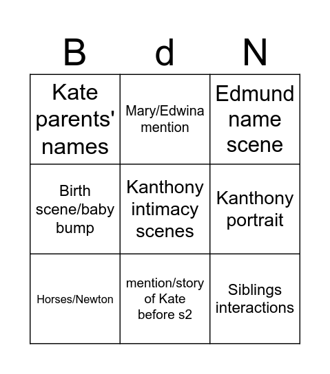 Kanthony s3 Bingo Card