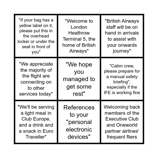 BA Crew PA Bingo Card