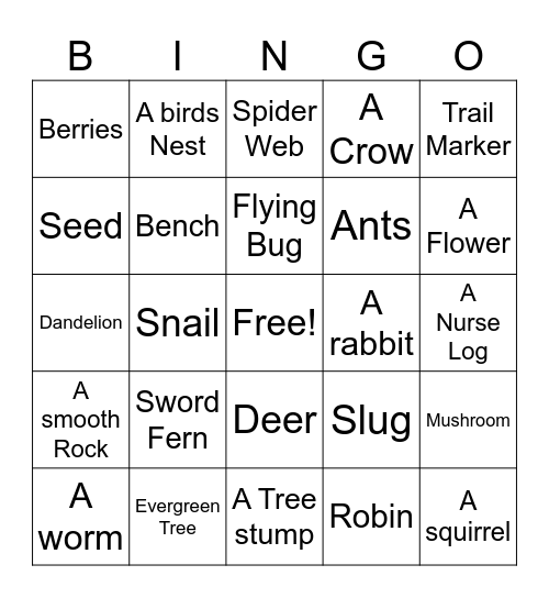 Nature Bingo Card