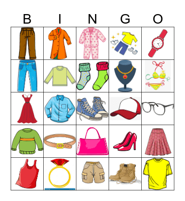 CLOTHES Bingo Card