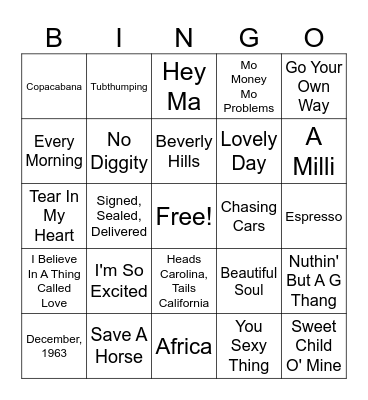 Music Bingo Card