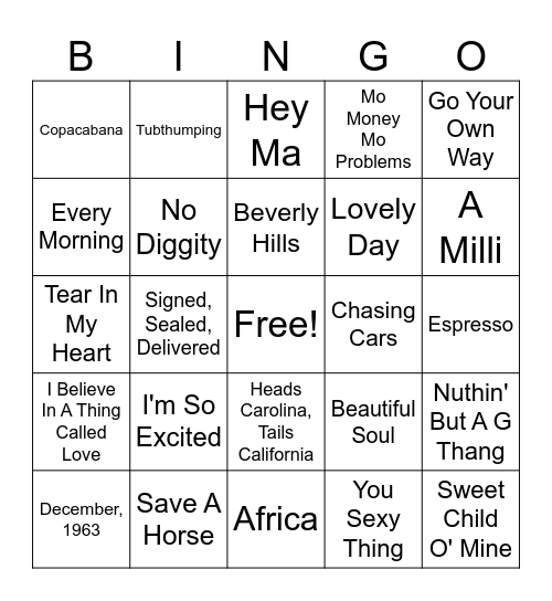 Music Bingo Card
