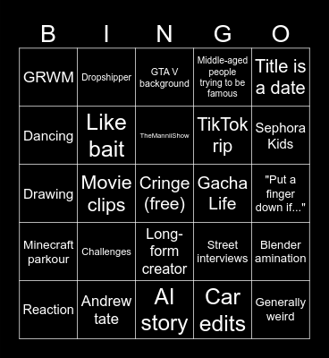 YouTube Shorts Bingo Card