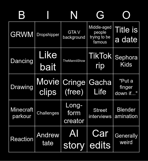 YouTube Shorts Bingo Card