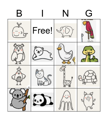 Animal bingo Card