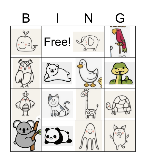 Animal bingo Card