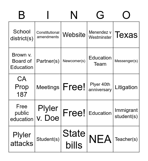 Education for All Bingo Card