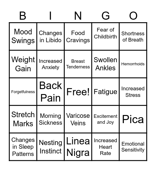 PREGNANCY Bingo Card