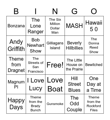 TV & Movie Song BINGO Card