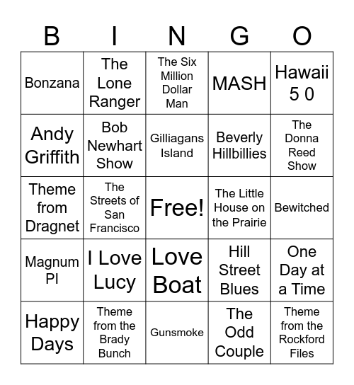 TV & Movie Song BINGO Card