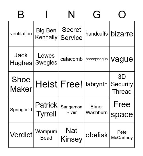 Lincoln's Grave Robbers Bingo Card