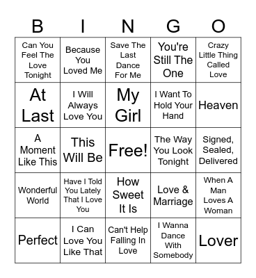 Wedding Song Bingo Card
