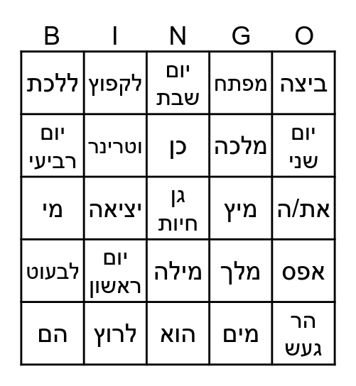 goals 1 units 13-20 in hebrew Bingo Card