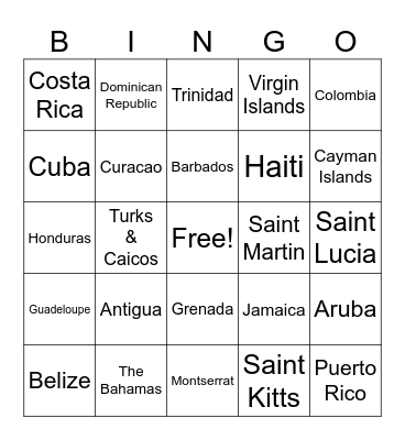 Caribbean Countries Bingo Card