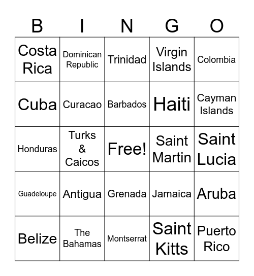 Caribbean Countries Bingo Card
