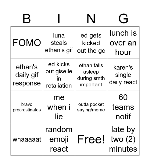 Untitled Bingo Card