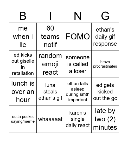 Untitled Bingo Card