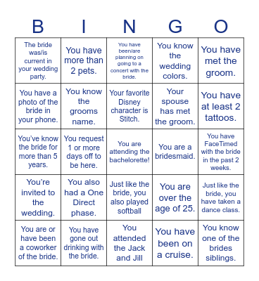 Megan’s bachelorette bingo! Bingo Card