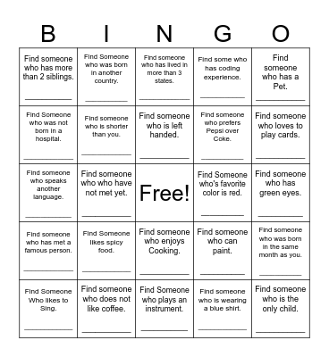 Find Someone Who Bingo Card