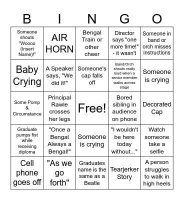 BHS Graduation Bingo Card