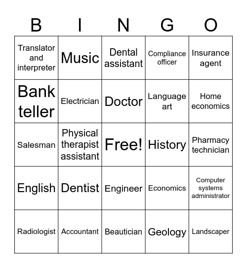 Career Bingo Card