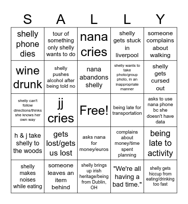 UK VS Shelly Bingo Card