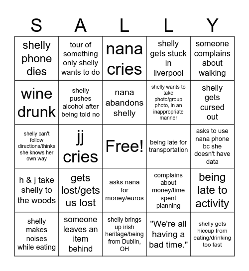 UK VS Shelly Bingo Card