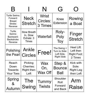 Tai Chi Bingo Card