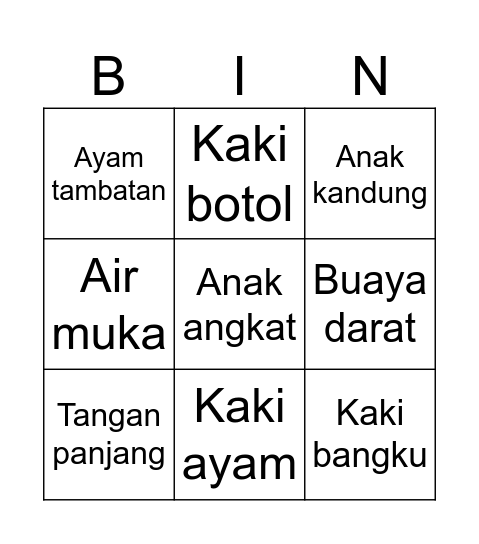 Simpulan bahasa Bingo Card