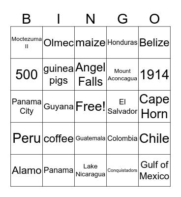 Latin America Bingo Card