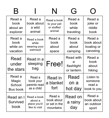 Summer Reading Adventures Bingo Card