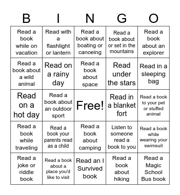 Summer Reading Adventures Bingo Card